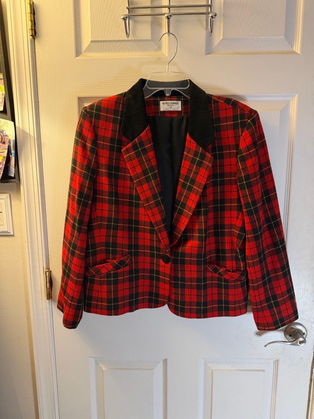Alfred Dunner Red and Black Plaid Blazer with Black Collar
